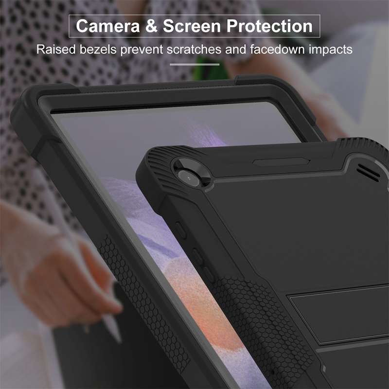 For Samsung Galaxy Tab A9+ Shockproof Silicone Hybrid PC Tablet Case with Holder(Black)