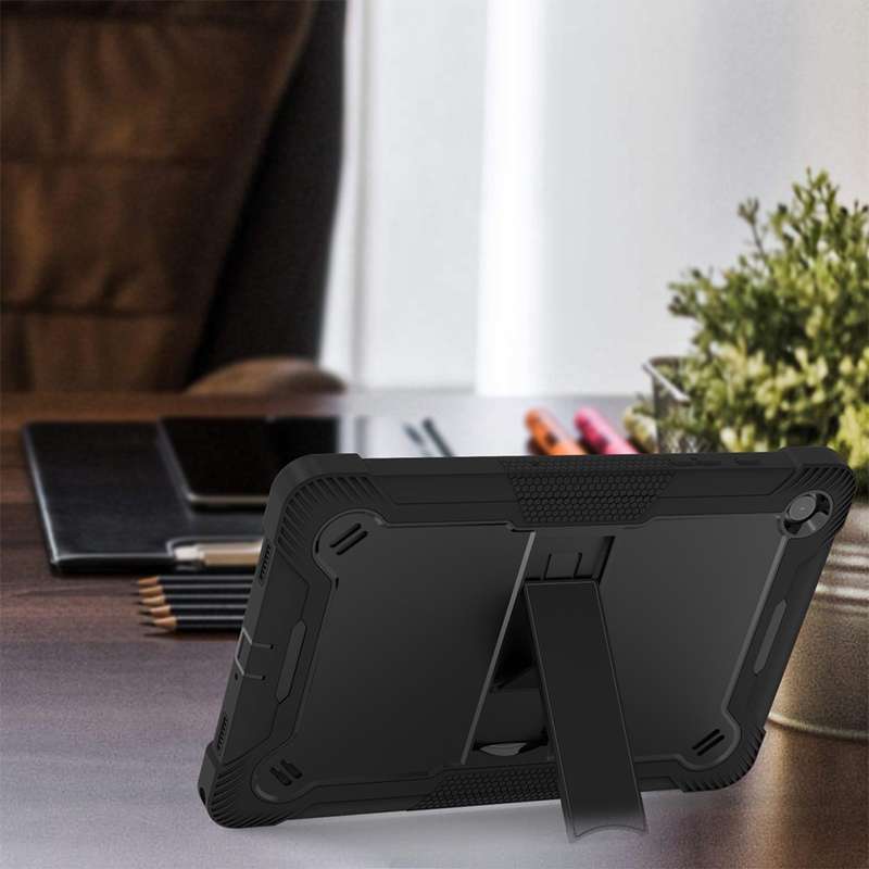 For Samsung Galaxy Tab S9 Shockproof Silicone Hybrid PC Tablet Case with Holder(Black)