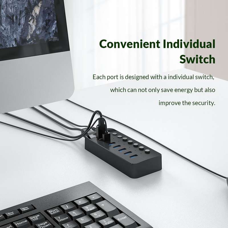 ORICO CT2U3-16AB Plastic Stripes 16 Ports USB 3.0 HUB with Individual Switches, Plug:EU Plug(White)