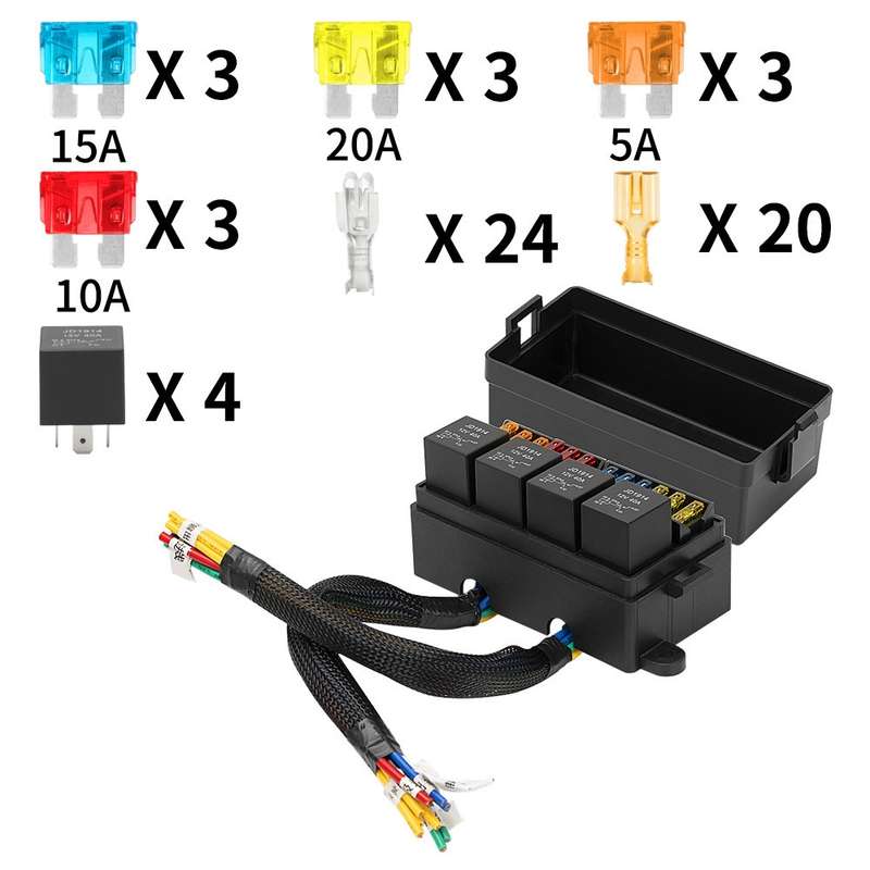 12V 4 Pin Car Modified 12 Slots Relay Fuse Box with Cable