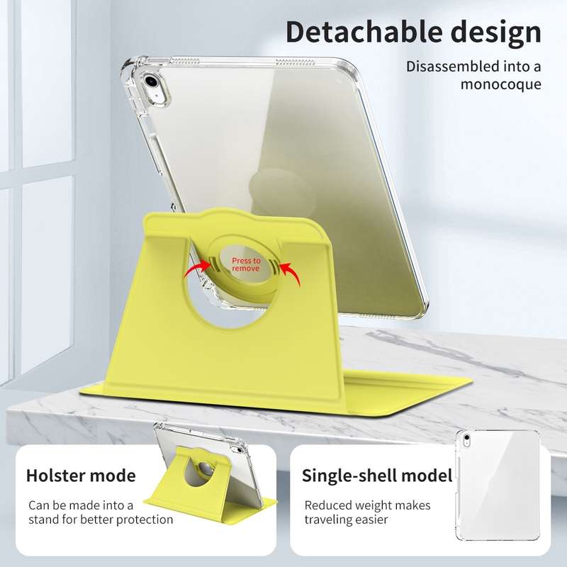 For iPad Air 11 2024 360 Rotation Detachable Clear Acrylic Leather Tablet Case(Yellow)