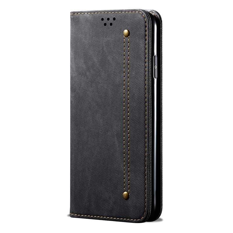 For Xiaomi Redmi Turbo 3 Denim Texture Casual Style Horizontal Flip Leather Case(Black)