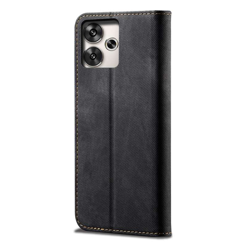 For Xiaomi Redmi Turbo 3 Denim Texture Casual Style Horizontal Flip Leather Case(Black)