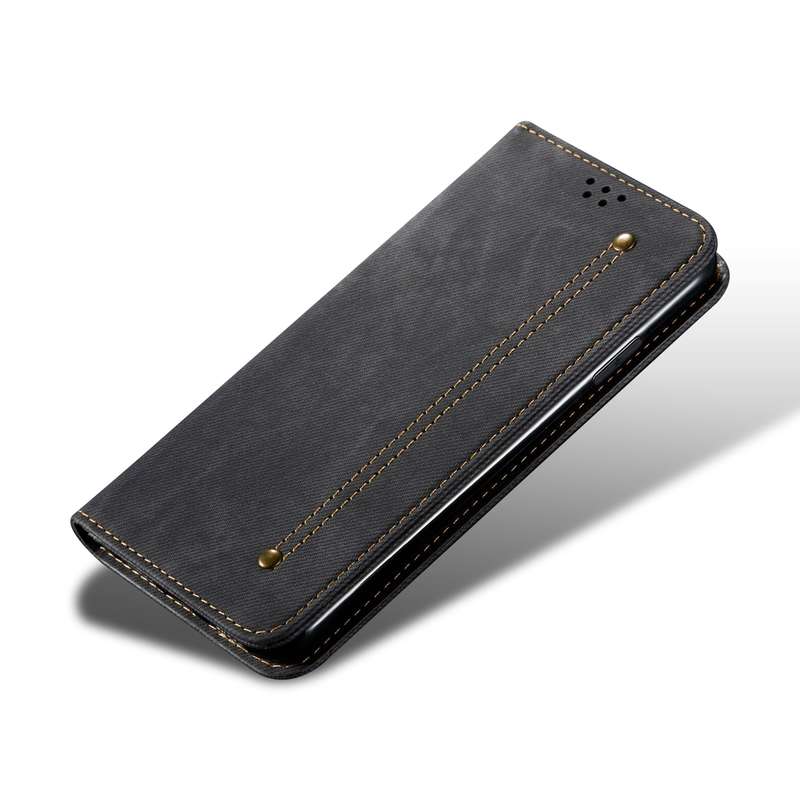 For Xiaomi Redmi Turbo 3 Denim Texture Casual Style Horizontal Flip Leather Case(Black)