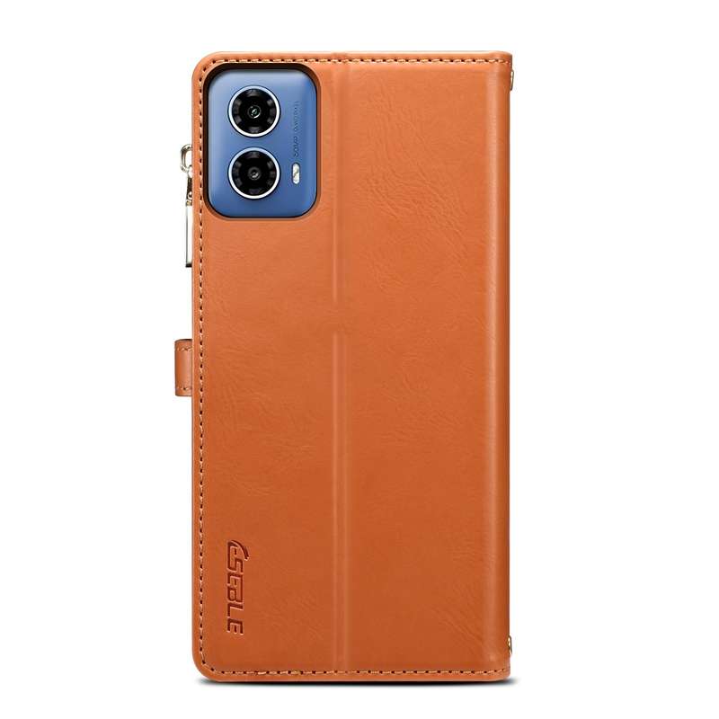 For Motorola Moto G85 ESEBLE Star Series Lanyard Zipper Wallet RFID Leather Case(Brown)