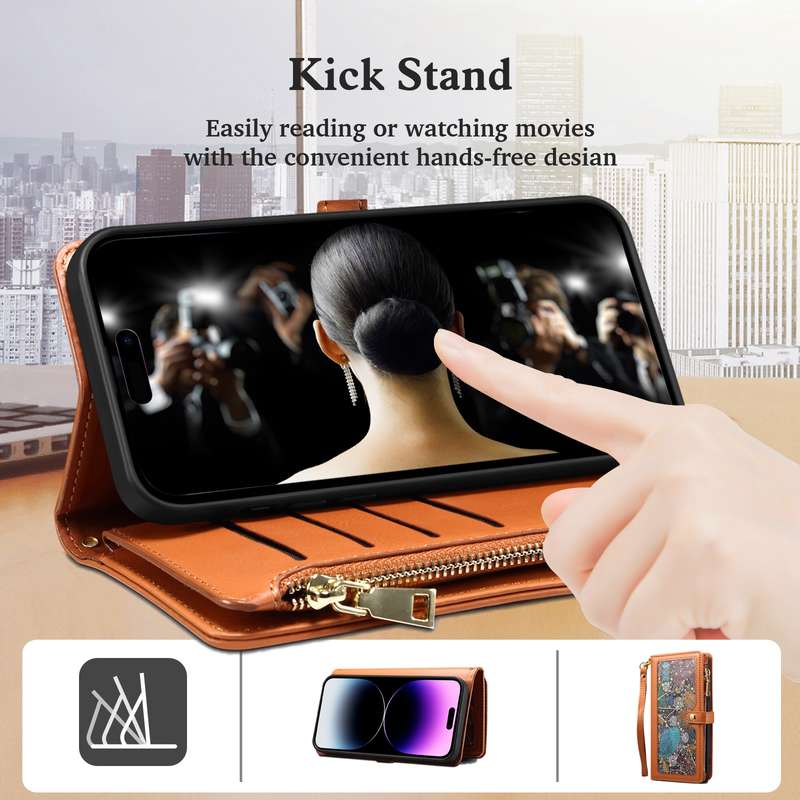 For Motorola Moto G85 ESEBLE Star Series Lanyard Zipper Wallet RFID Leather Case(Brown)