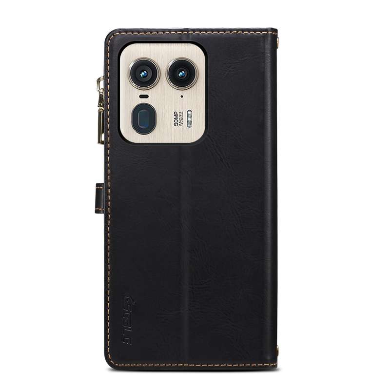For Motorola Edge 50 Ultra ESEBLE Star Series Lanyard Zipper Wallet RFID Leather Case(Black)