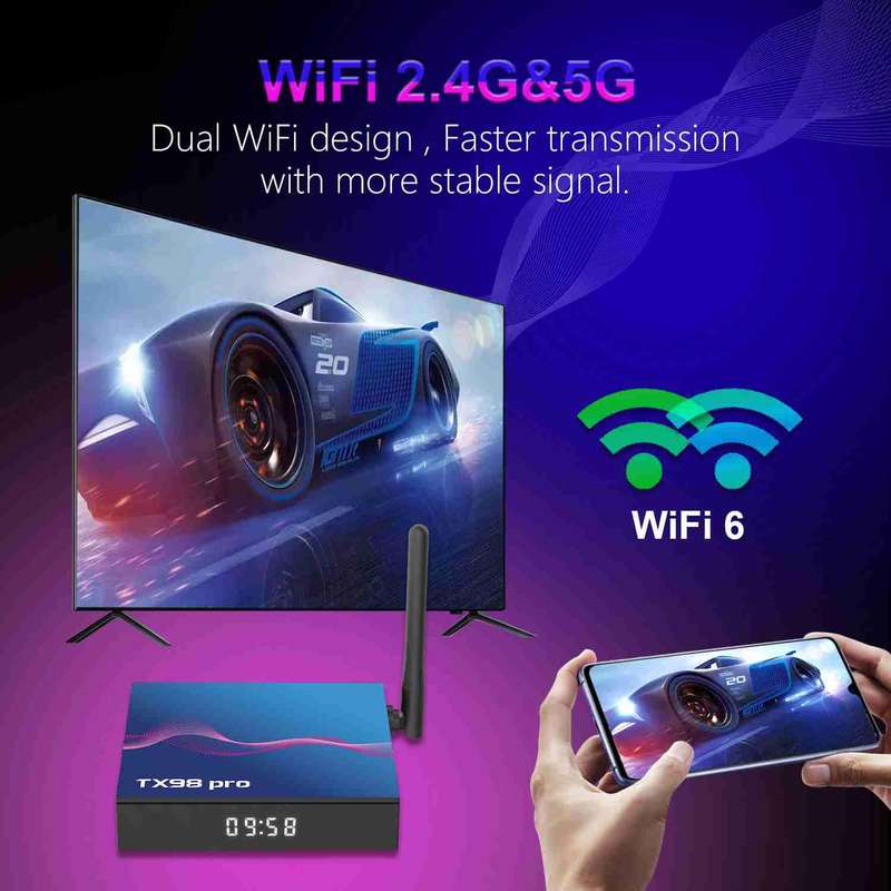 TX98 Pro 4K Ultra HD Android 12.0 Smart TV Box with Remote Control, 4GB+64GB, Allwinner H618 Quad-Co