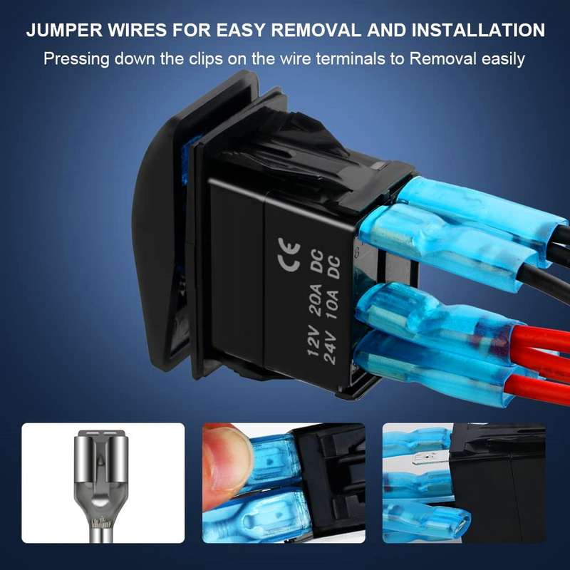 6pcs / Set Car Marine 5 Pin Rocker Switch Jumper Wire kit with Male & Female Terminals
