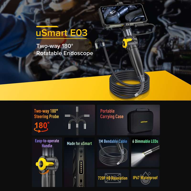 Ulefone uSmart E03 Rotatable Endoscope IP67 Waterproof for Armor 24 / 21 / 19 / 18T / 18T Ultra / Ar
