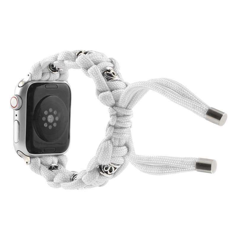 For Apple Watch Series 5 40mm Silk Silver Beads Braided Watch Band(White)