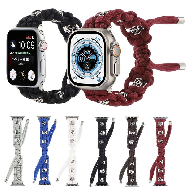 For Apple Watch Series 5 40mm Silk Silver Beads Braided Watch Band(White)
