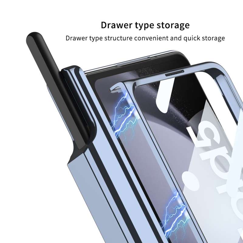 For Samsung Galaxy Z Fold5 5G GKK Integrated Push Lens Window Fold Hinge Phone Case with Pen Slots(B