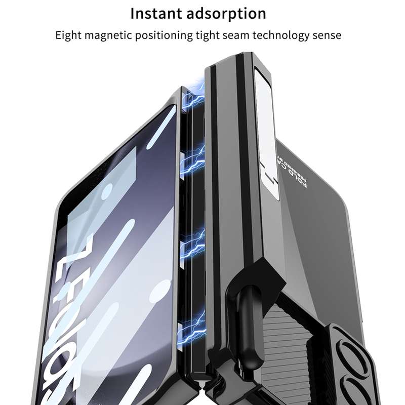 For Samsung Galaxy Z Fold5 5G GKK Integrated Push Lens Window Fold Hinge Phone Case with Pen Slots(B
