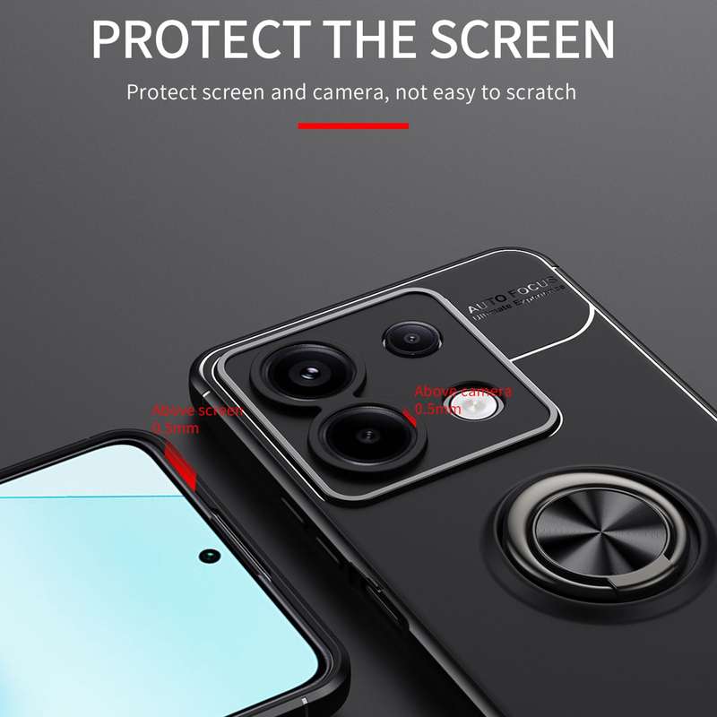 For Xiaomi Redmi Note 13 Pro China Metal Ring Holder TPU Phone Case(Black+Gold)