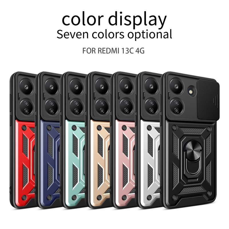 For Xiaomi Redmi 13C 4G Sliding Camera Cover Design TPU Hybrid PC Phone Case(Red)