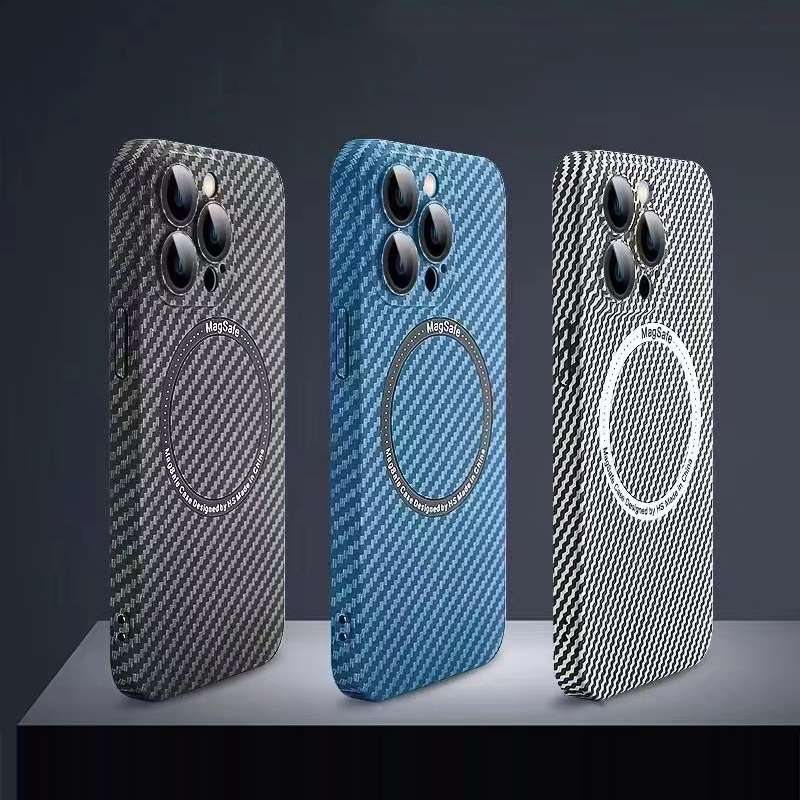 For iPhone 13 Pro MagSafe Magnetic PC Carbon Fiber Phone Case with Lens Film(Blue)