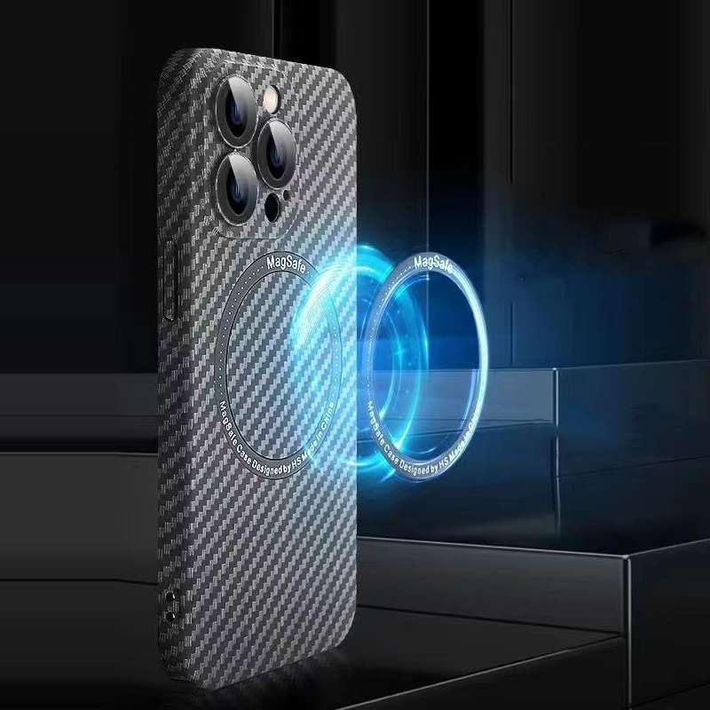 For iPhone 13 Pro MagSafe Magnetic PC Carbon Fiber Phone Case with Lens Film(Blue)