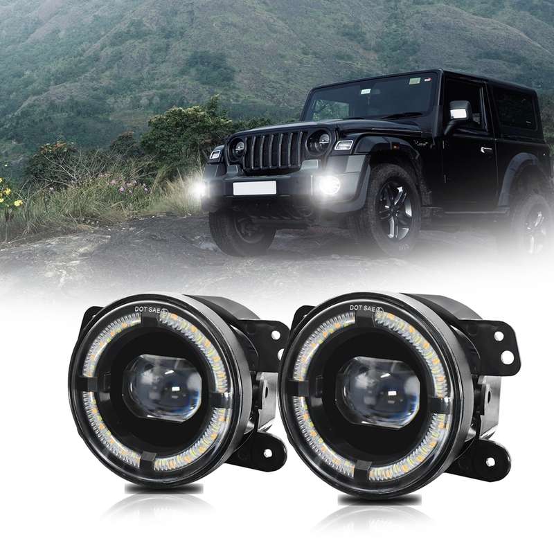 For Jeep Wrangler JK 2 Door 2007-2015 Y5 4 inch 1 Pair Light Guide Single Lens Fog Light(Yellow Whit