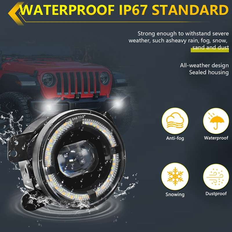For Jeep Wrangler JK 2 Door 2007-2015 Y5 4 inch 1 Pair Light Guide Single Lens Fog Light(Yellow Whit
