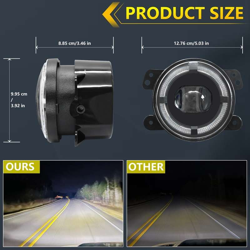 For Jeep Wrangler JK 2 Door 2007-2015 Y5 4 inch 1 Pair Light Guide Single Lens Fog Light(Yellow Whit