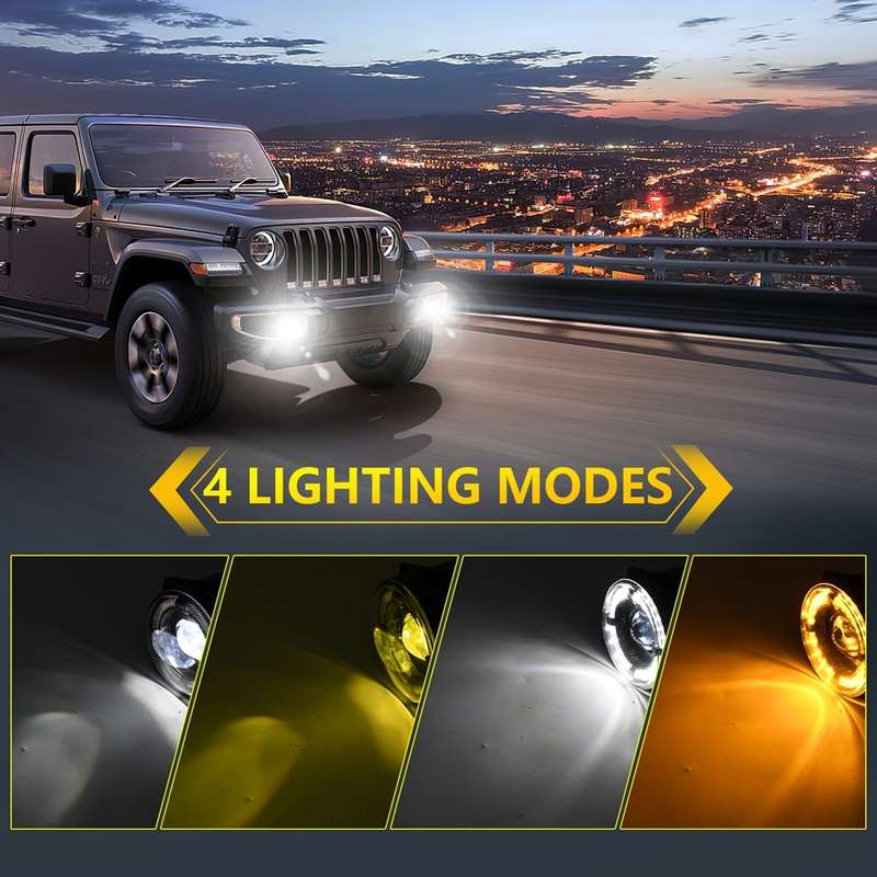 For Jeep Wrangler JK 2 Door 2007-2015 Y5 4 inch 1 Pair Light Guide Single Lens Fog Light(Yellow Whit