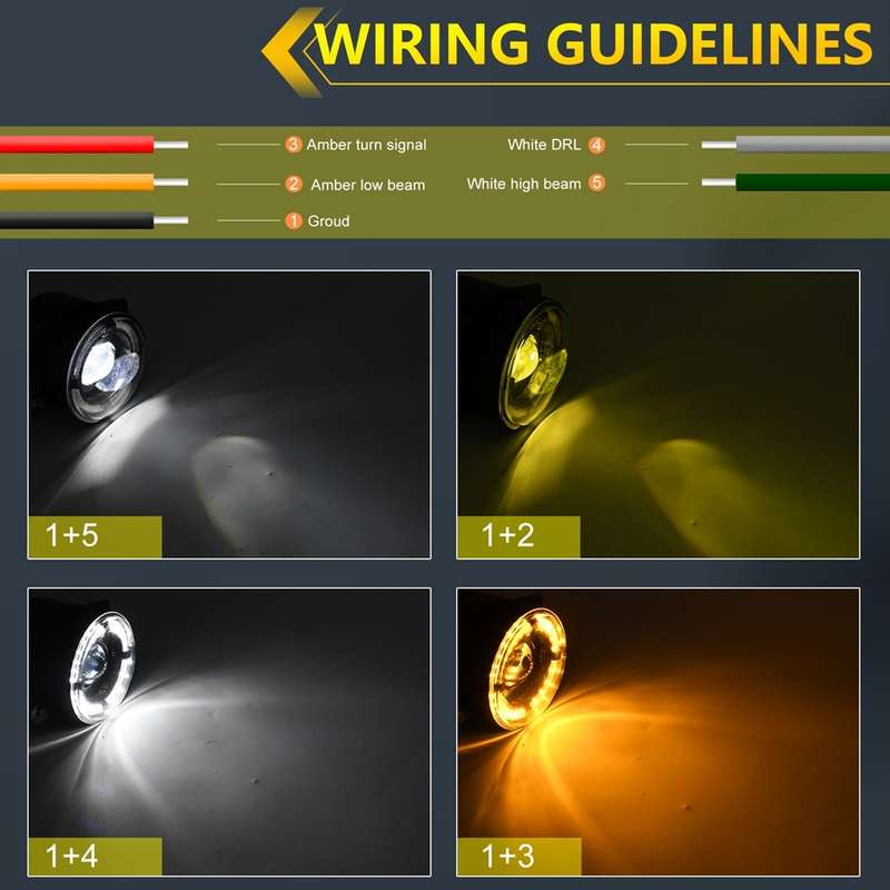For Jeep Wrangler JK 2 Door 2007-2015 Y5 4 inch 1 Pair Light Guide Single Lens Fog Light(Yellow Whit