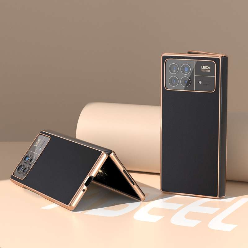 For Xiaomi Mix Fold 3 Genuine Leather Silk Series Nano Plating Phone Case(Black)
