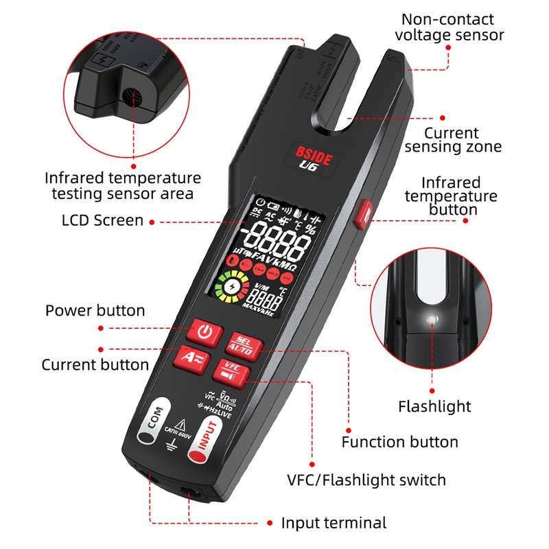 BSIDE U6 AC/DC Clamp-on Infrared Temperature Measurement Multimeter
