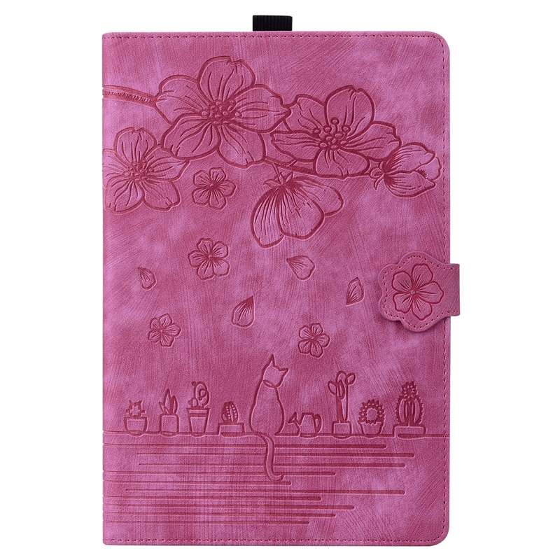 For iPad Pro 13 2024 Cartoon Sakura Cat Embossed Smart Leather Tablet Case(Rose Red)