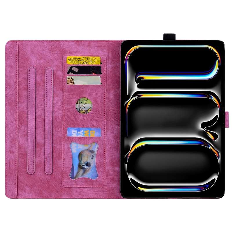 For iPad Pro 13 2024 Cartoon Sakura Cat Embossed Smart Leather Tablet Case(Rose Red)