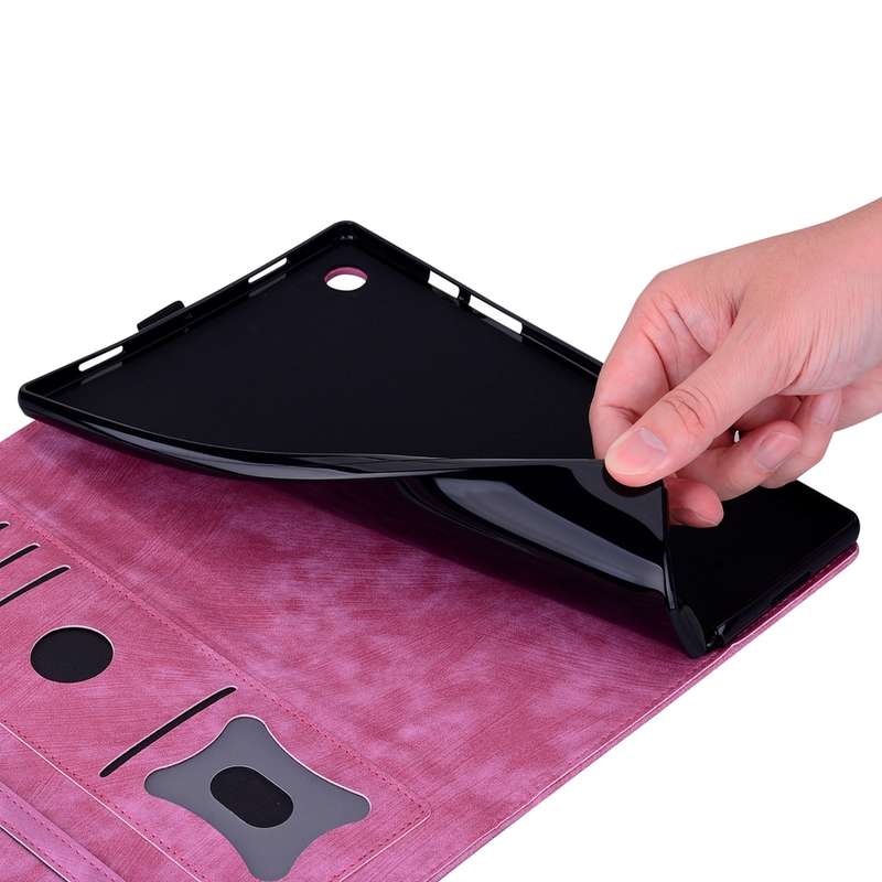 For iPad Pro 13 2024 Cartoon Sakura Cat Embossed Smart Leather Tablet Case(Rose Red)