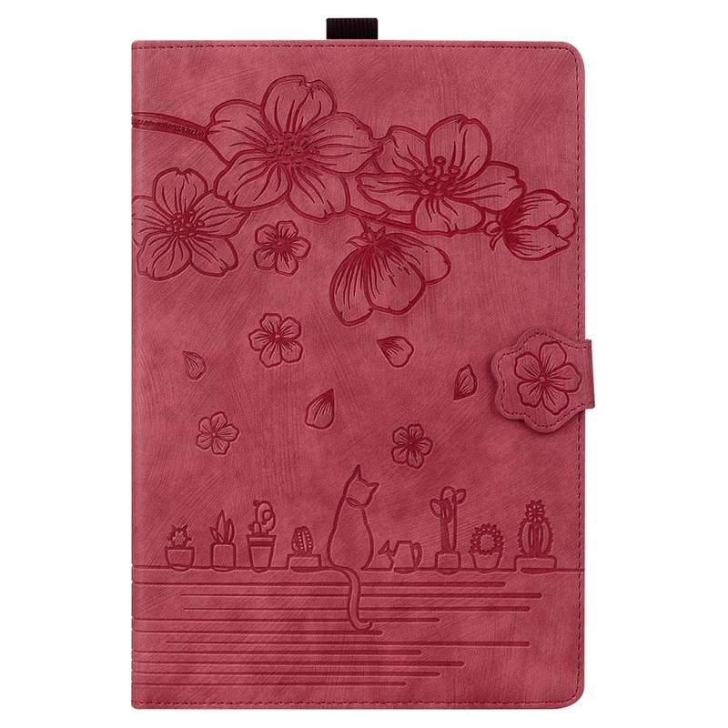 For iPad Pro 13 2024 Cartoon Sakura Cat Embossed Smart Leather Tablet Case(Red)