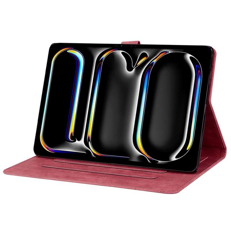 For iPad Pro 13 2024 Cartoon Sakura Cat Embossed Smart Leather Tablet Case(Red)