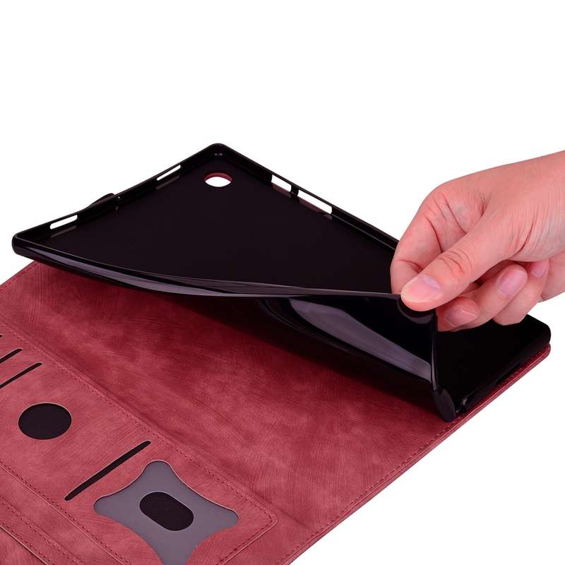 For iPad Pro 13 2024 Cartoon Sakura Cat Embossed Smart Leather Tablet Case(Red)