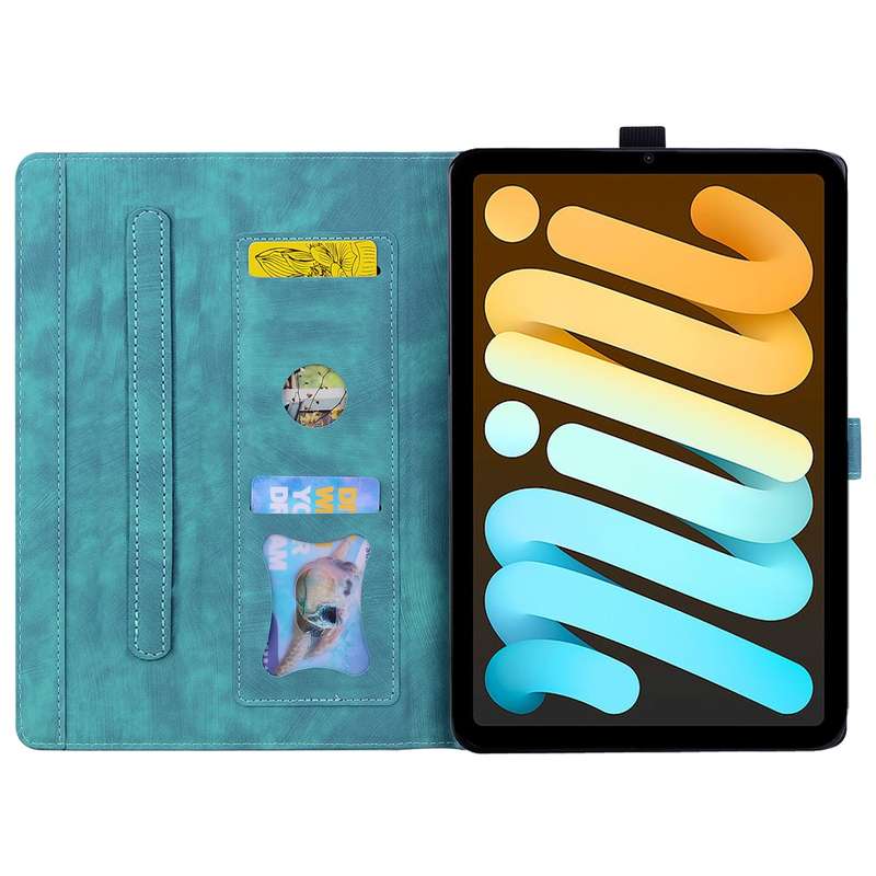 For iPad mini 6 / mini 2024 Cartoon Sakura Cat Embossed Smart Leather Tablet Case(Green)