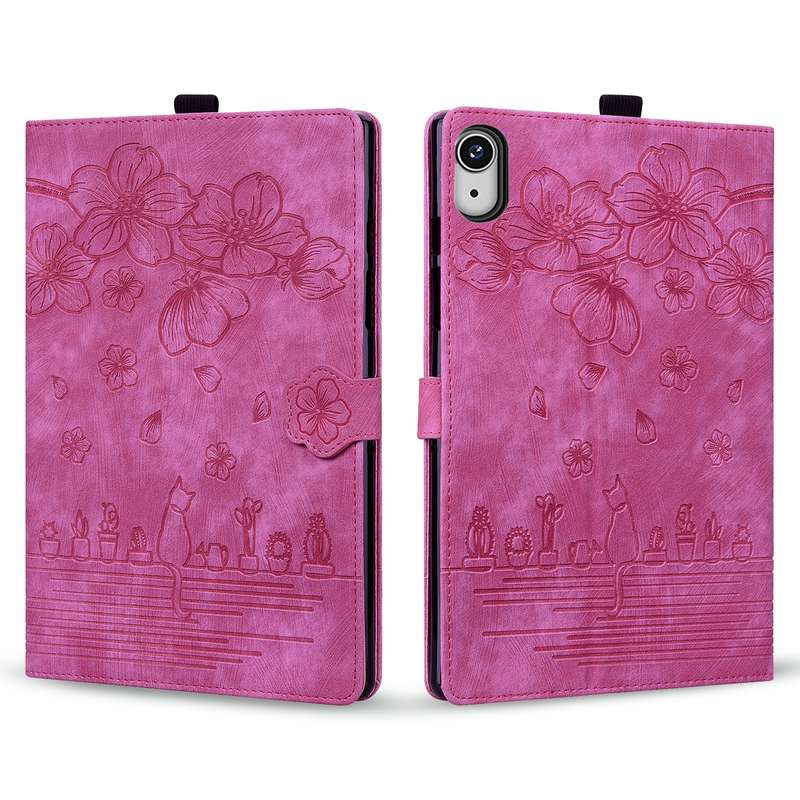 For iPad mini 6 / mini 2024 Cartoon Sakura Cat Embossed Smart Leather Tablet Case(Green)