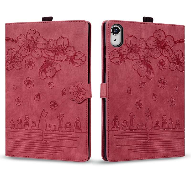 For iPad mini 6 / mini 2024 Cartoon Sakura Cat Embossed Smart Leather Tablet Case(Green)