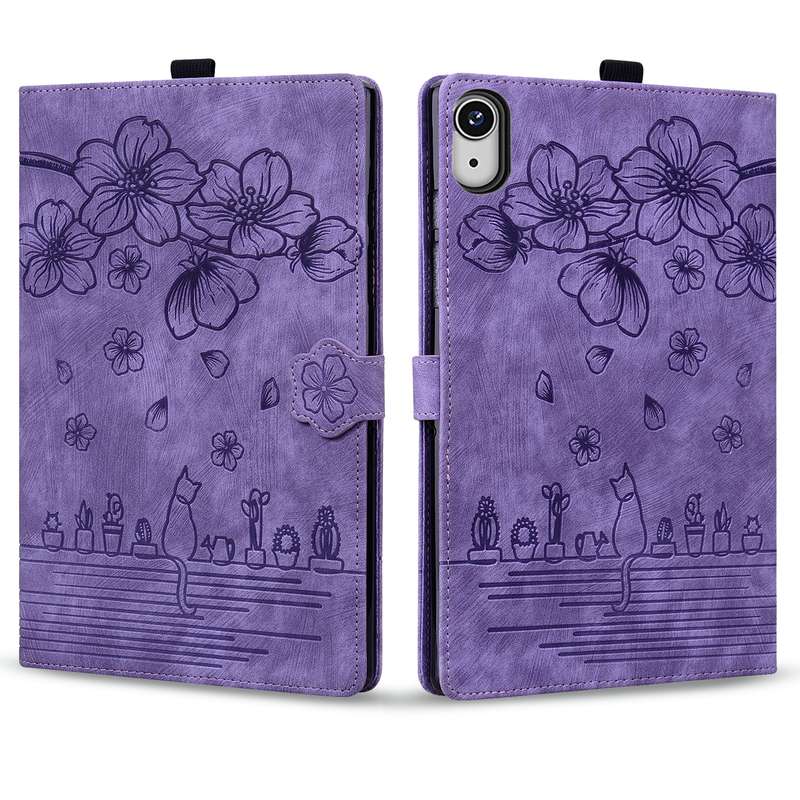 For iPad mini 6 / mini 2024 Cartoon Sakura Cat Embossed Smart Leather Tablet Case(Green)