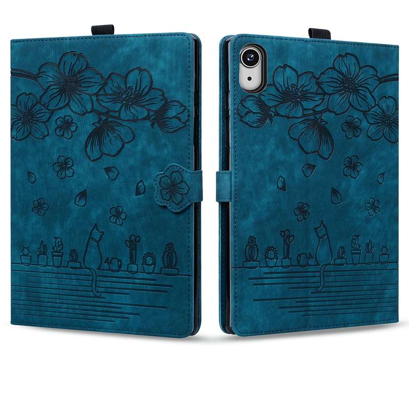 For iPad mini 6 / mini 2024 Cartoon Sakura Cat Embossed Smart Leather Tablet Case(Green)