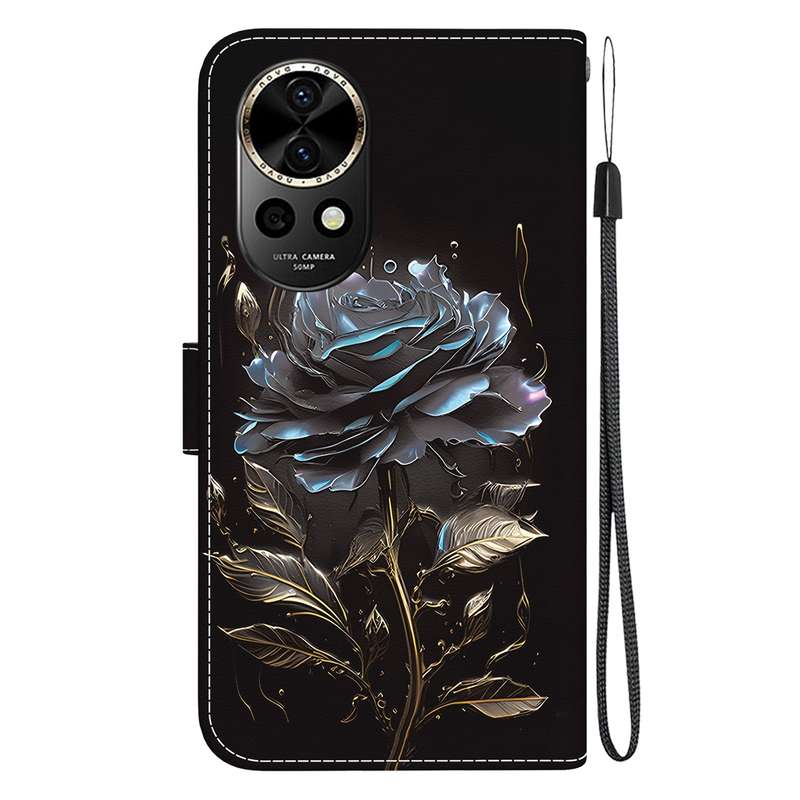 For Huawei nova 12 Crystal Texture Colored Drawing Leather Phone Case(Black Rose)