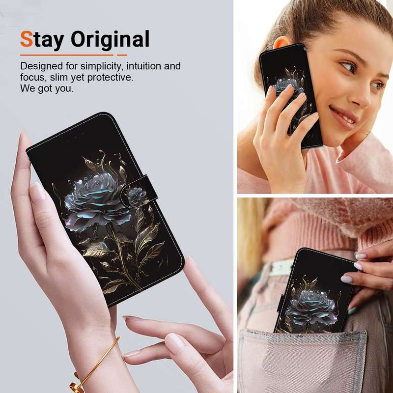 For Huawei nova 12 Crystal Texture Colored Drawing Leather Phone Case(Black Rose)