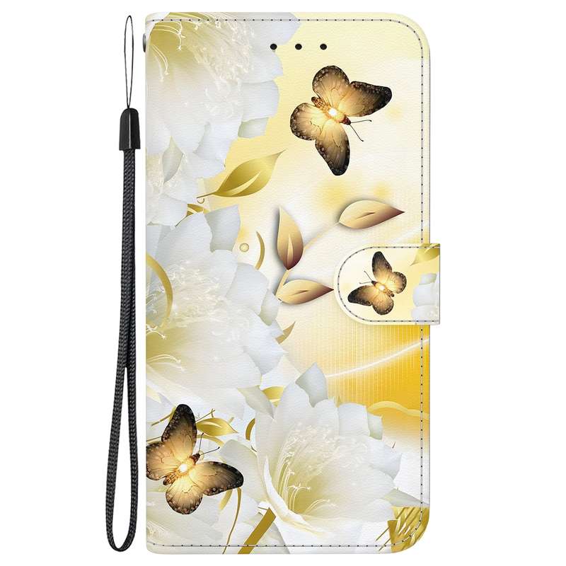 For iPhone SE 2024 Crystal Texture Colored Drawing Leather Phone Case(Gold Butterfly Epiphyllum