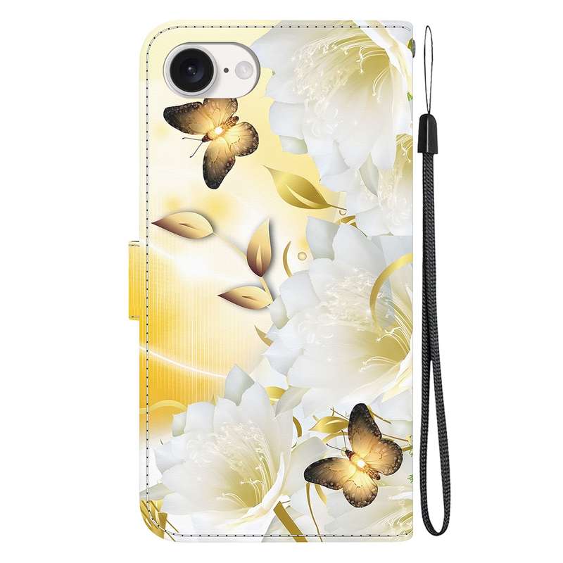 For iPhone SE 2024 Crystal Texture Colored Drawing Leather Phone Case(Gold Butterfly Epiphyllum