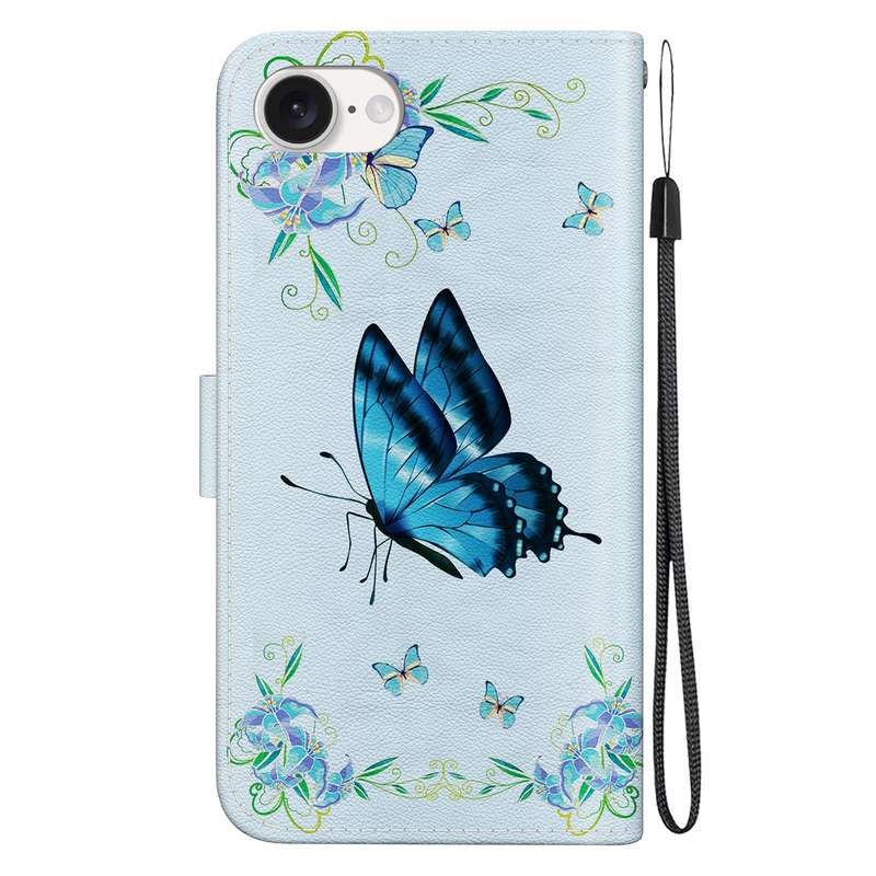 For iPhone SE 2024 Crystal Texture Colored Drawing Leather Phone Case(Blue Pansies)