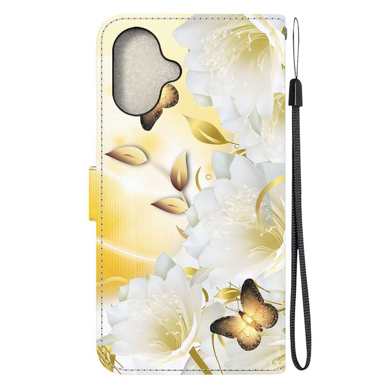 For iPhone 16 Plus Crystal Texture Colored Drawing Leather Phone Case(Gold Butterfly Epiphyllum