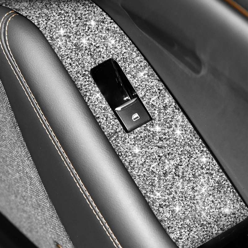 For Ford Mustang Mach E 2021 4 in 1 Car Window Lift Panel Diamond Decorative Sticker, Left Drive