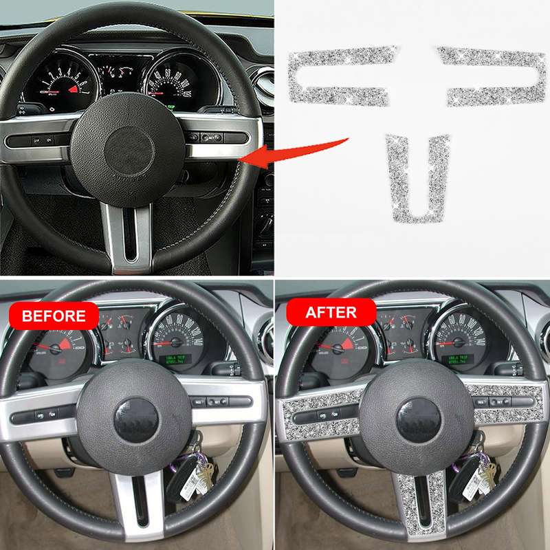 For Ford Mustang 2005-2009 3 in 1 Car Steering Wheel Diamond Decorative Sticker, Left Drive