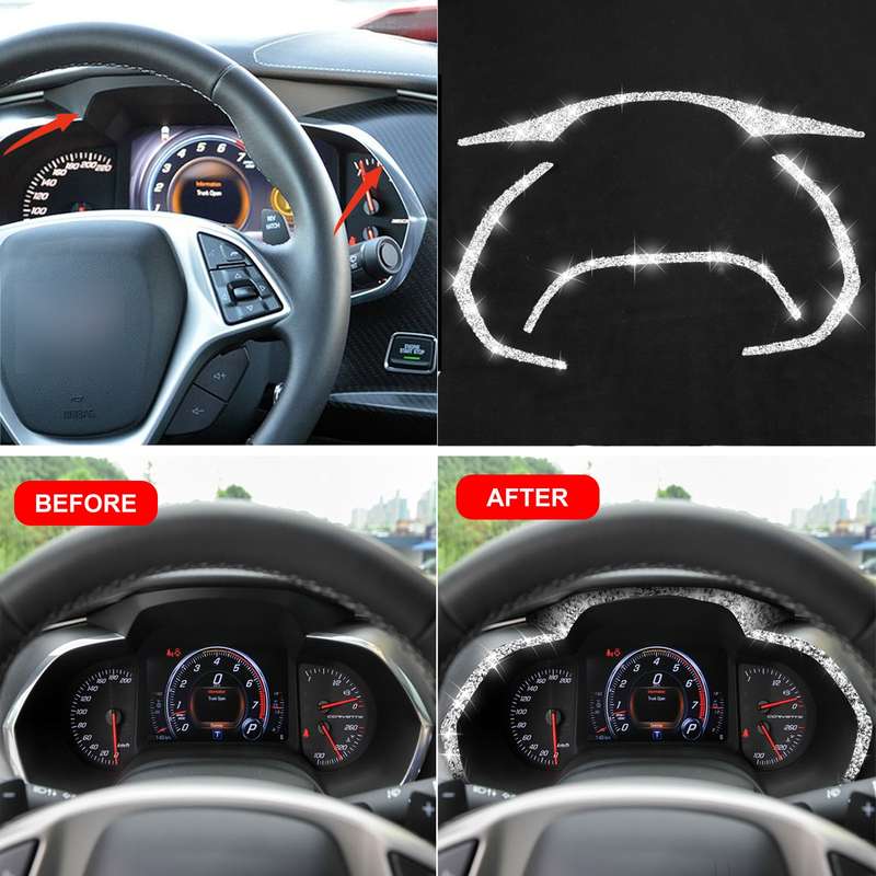 For Chevrolet Corvette C7 2014-2019 4 in 1 Car Dashboard Frame Diamond Decorative Sticker, Left Driv