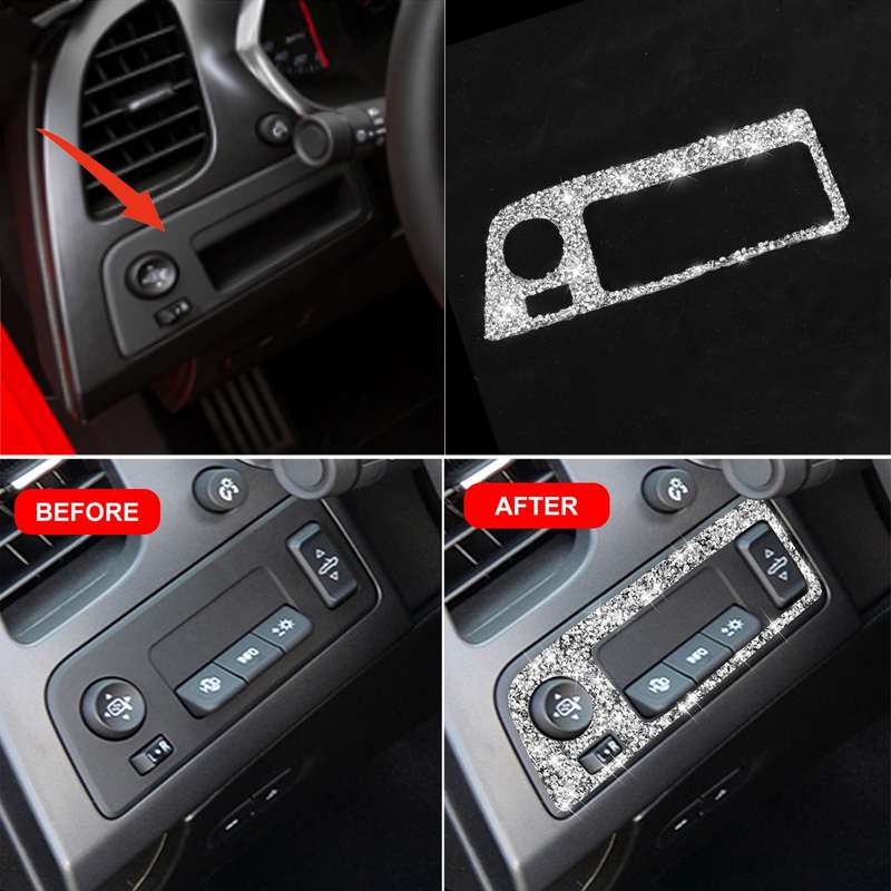 For Chevrolet Corvette C7 2014-2019 Car Headlight Switch Frame Diamond Decorative Sticker, Left Driv